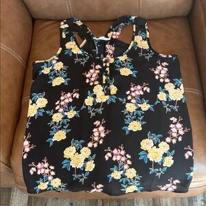 Pink Rose Black Floral Camisole with Yellow & Pink Blooms
